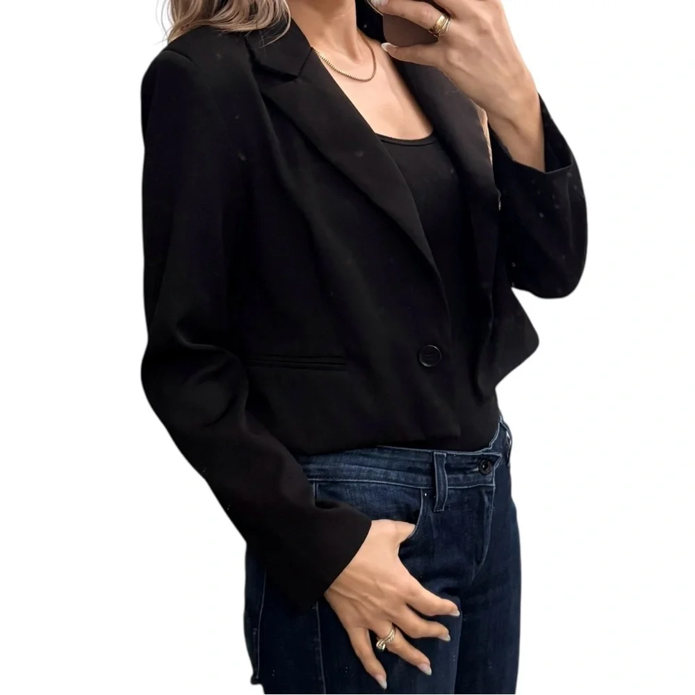Cider Cropped Business Casual Open Front Long Sleeve Suit Work office blazer S